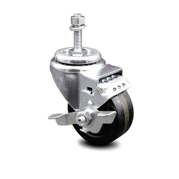 Service Caster 3.5 Inch Phenolic Wheel Swivel 10mm Threaded Stem Caster with Brake SCC SCC-TS20S3514-PHS-TLB-M1015